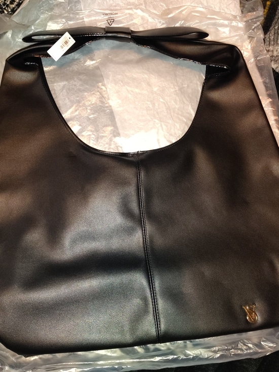 Victoria's Secret Handbags - VS Large Black Vegan Leather Hobo Bag with Bow Strap